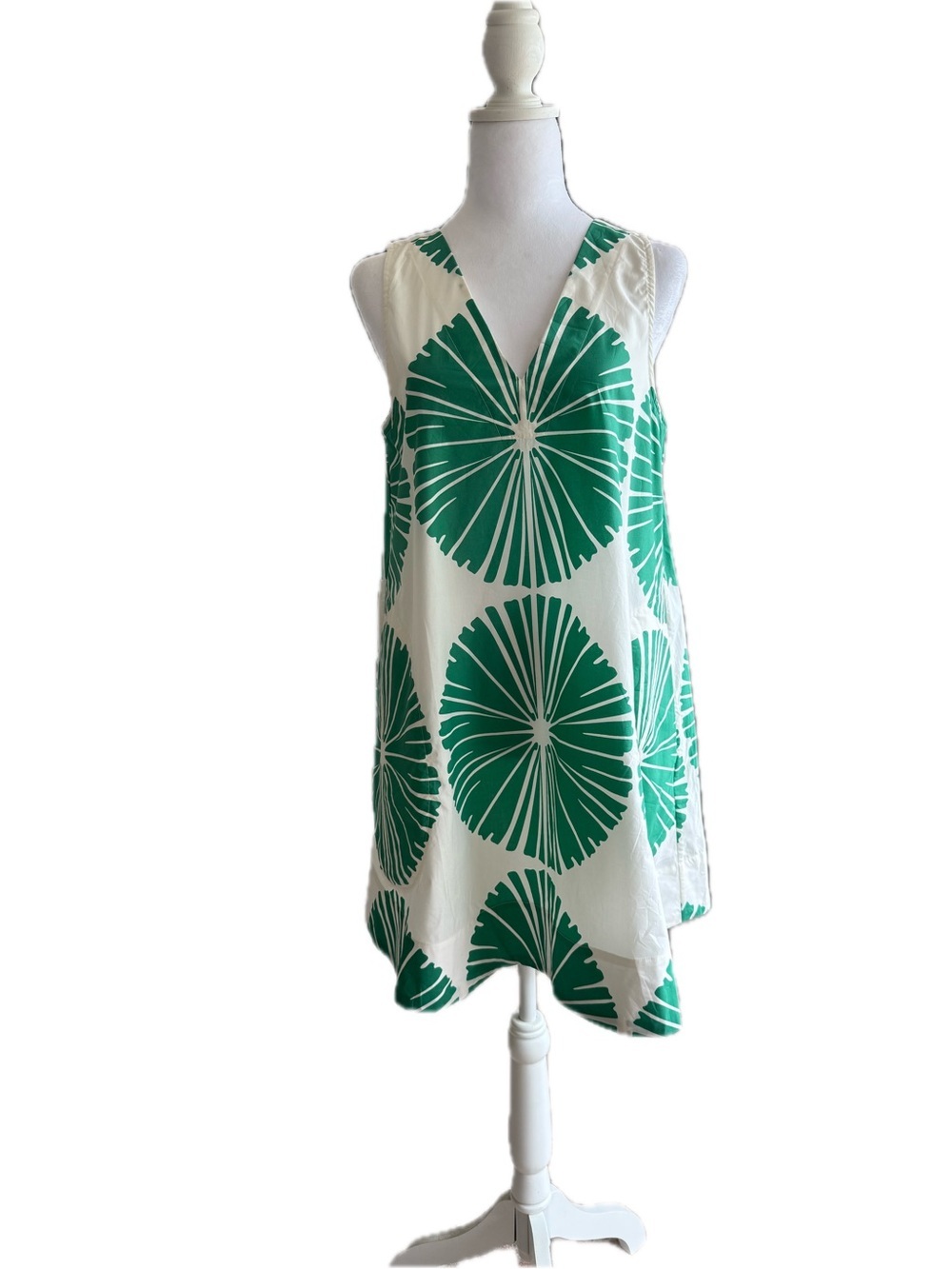 Banana Republic White Poplin Swing Mini Dress with Green Radiant Print NWT - Picture 2 of 11